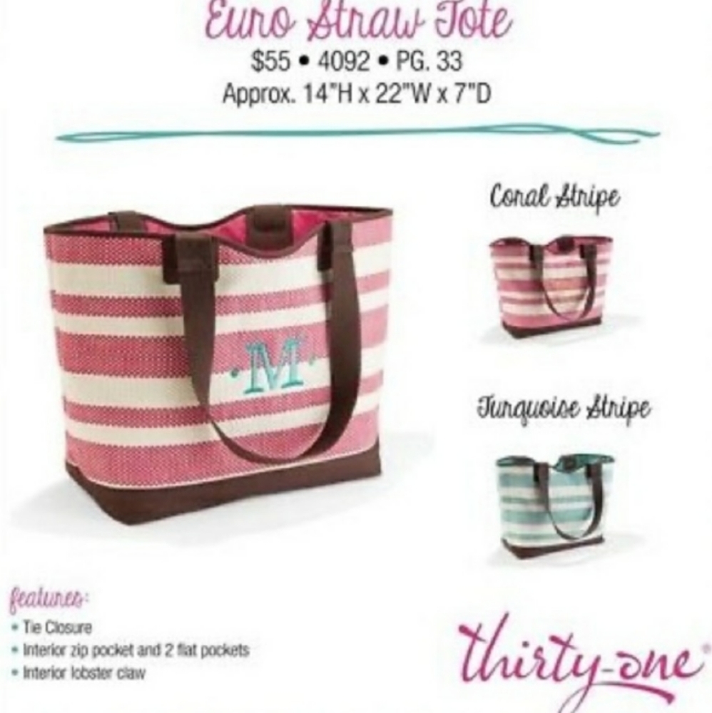 🆕⭐ Thirty-One teal brown striped bags 2 - Picture 6 of 6